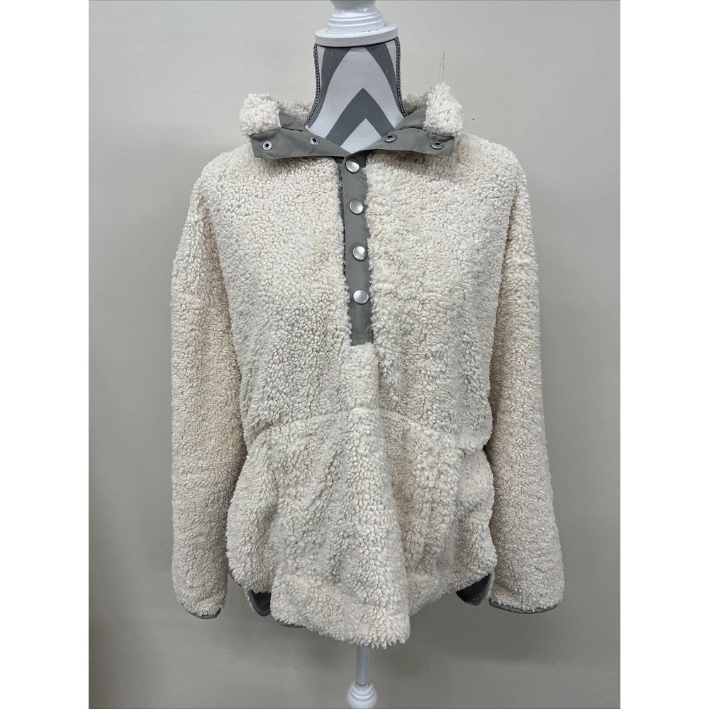 Carbon 2 Cobalt Sherpa Fleece Jacket Medium Cream 1/4 Snap Pullover Sweater Men